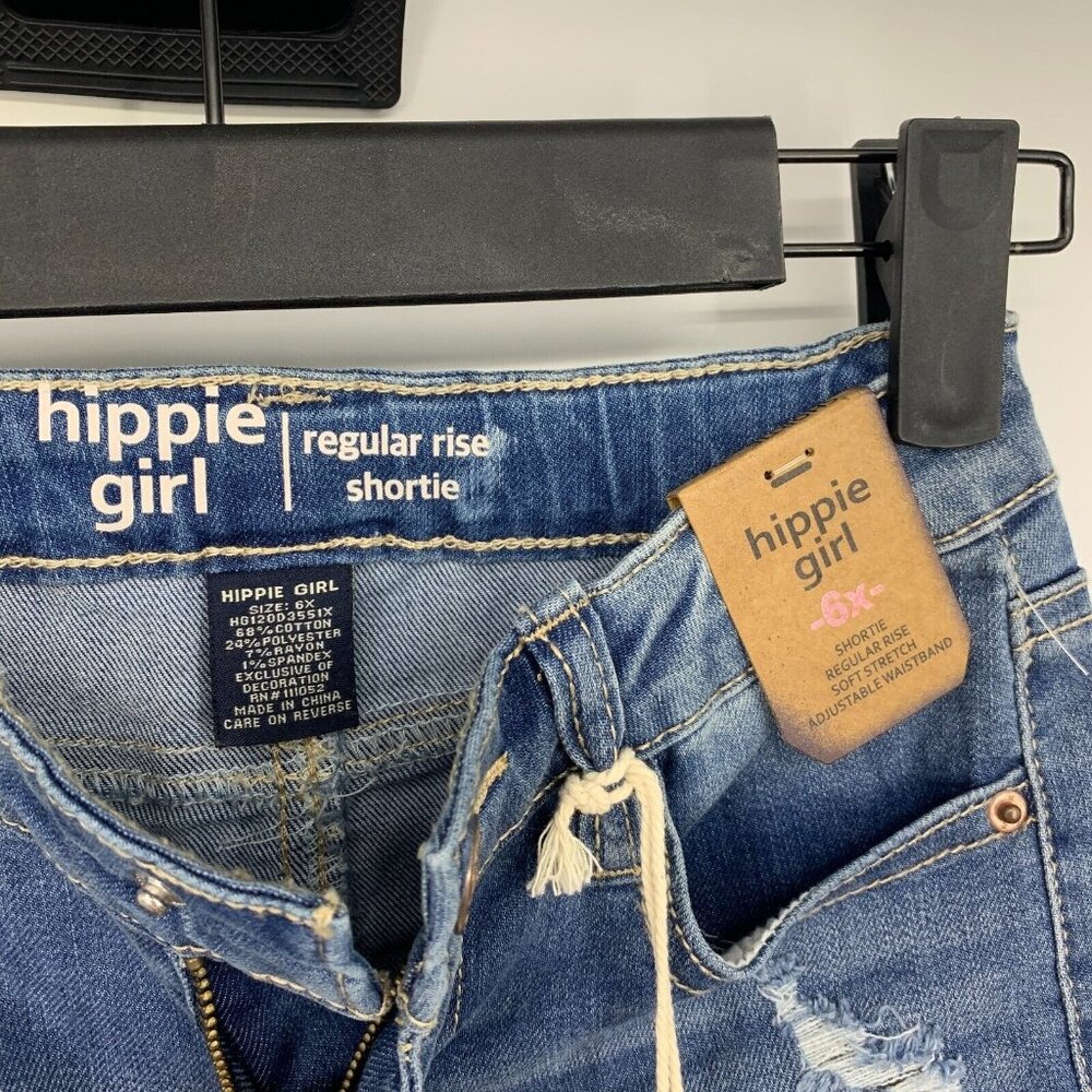Hippie Girl Denim Shorts Shortie Snap Button Distressed Adjustable - Picture 2 of 5